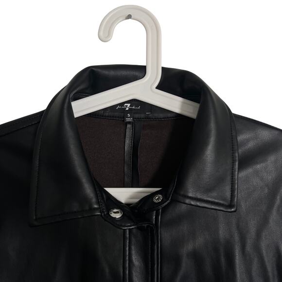 Faux Leather Button Down Shirt Jacket Black Women’s Small Oversized Longline - Picture 4 of 9